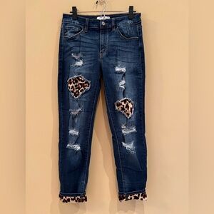 KanCan Dark Blue Leopard Accent Jeans
